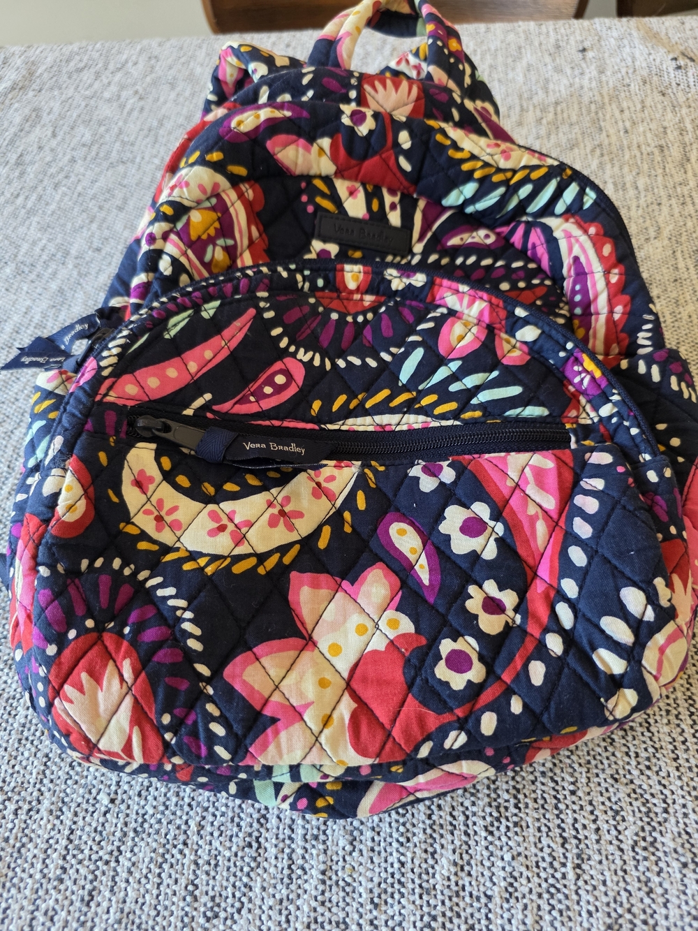 Vera Bradley Quilted Floral Backpack in Navy, Pink & Yellow